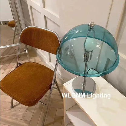 Bauhaus mushroom table lamp in chrome & blue for bedroom night light