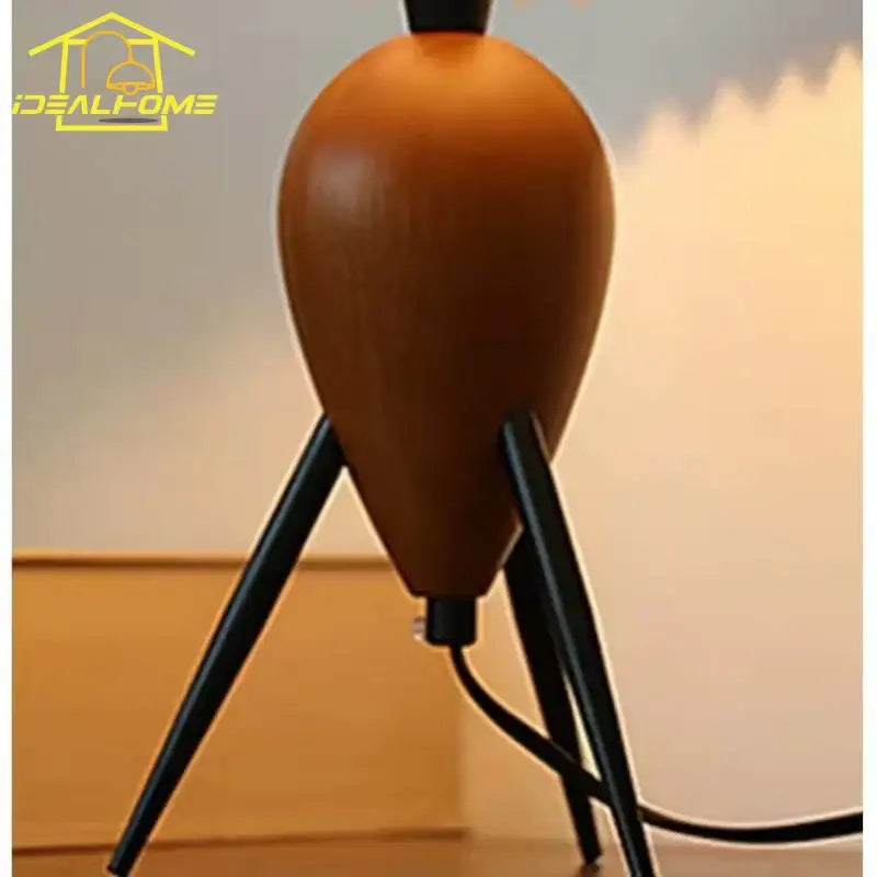 Bauhaus pleated wood table lamp bedroom tripod desk light