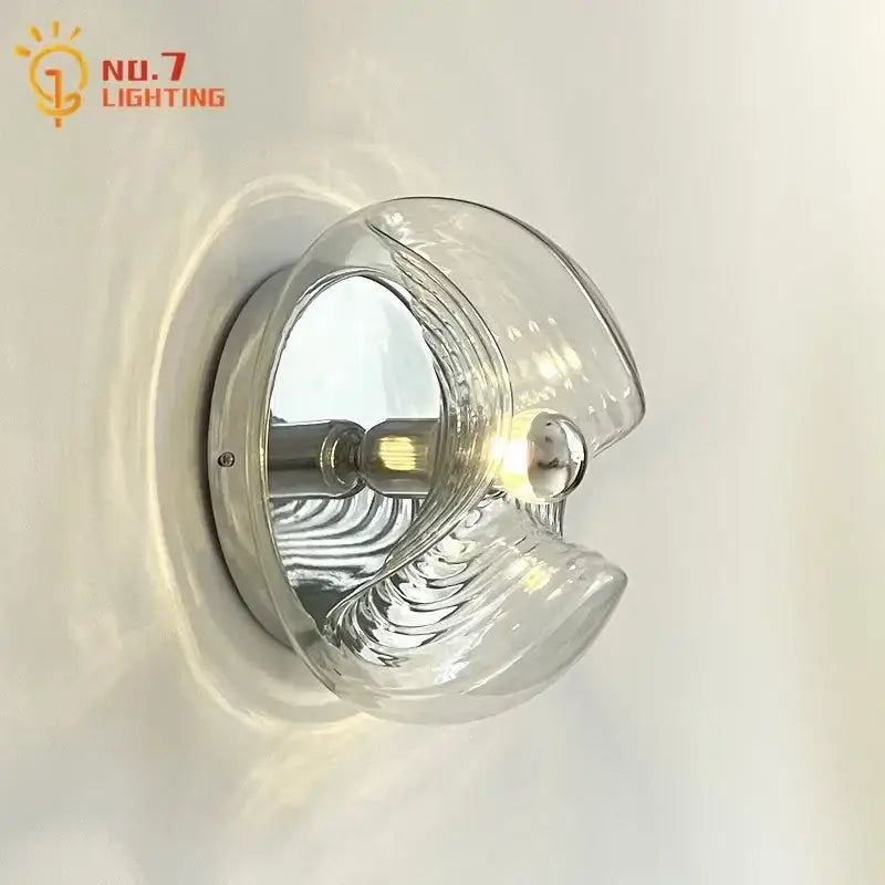 Bauhaus wavy glass wall lamp for bedroom clear and metallic light