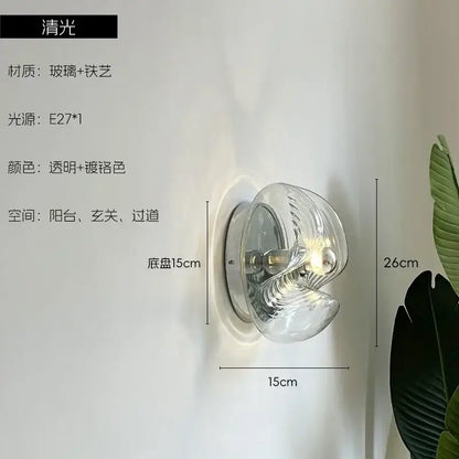 Bauhaus wavy glass wall lamp for bedroom clear and metallic light