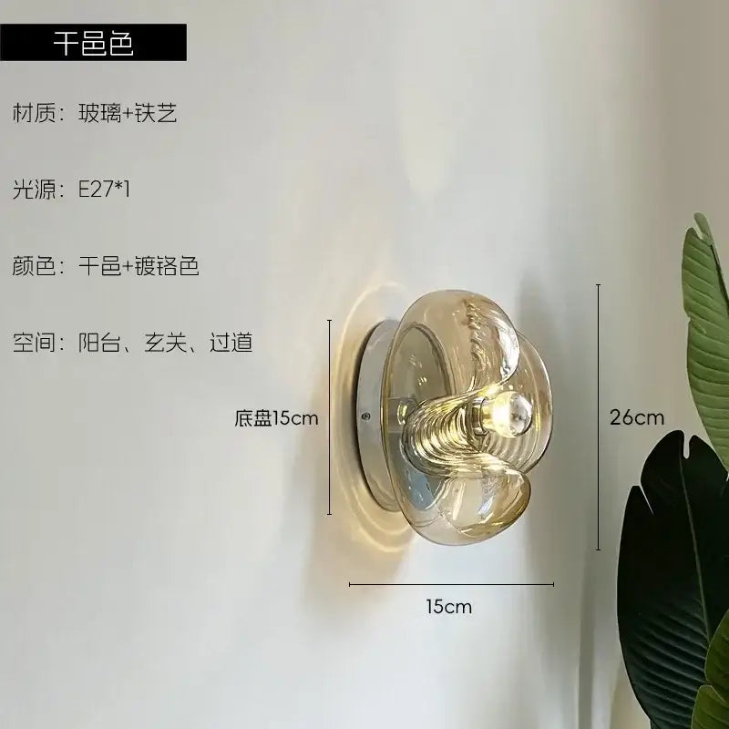 Bauhaus wavy glass wall lamp for bedroom clear and metallic light
