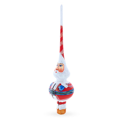Santa in Red & White Suit Glass Christmas Tree Topper 11 Inches
