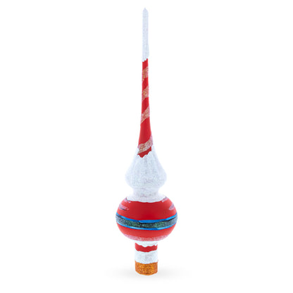 Santa in Red & White Suit Glass Christmas Tree Topper 11 Inches