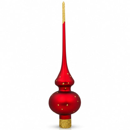 Snow Covered Winter Village Red Glass Christmas Tree Topper 11 Inches