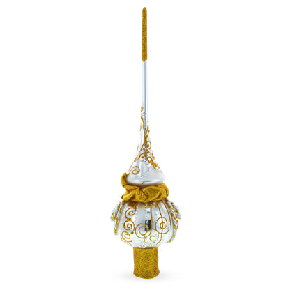 Golden Twisted Rope and Bow on White Glass Christmas Tree Topper 11 Inches