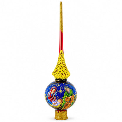 Holy Family on Red Glass Christmas Tree Topper 11 Inches