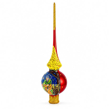 Holy Family on Red Glass Christmas Tree Topper 11 Inches