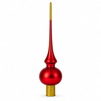 Holy Family Nativity Scene on Red Glass Christmas Tree Topper 11 Inches