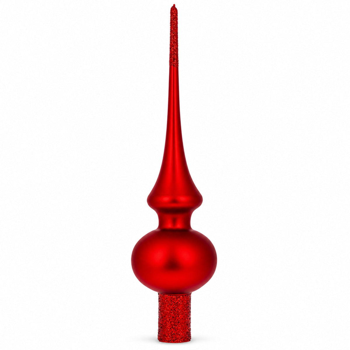 Matte Red with Sparkling Top Glass Christmas Tree Topper 11 Inches