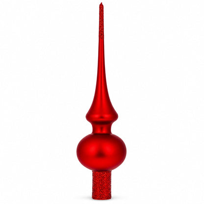 Matte Red with Sparkling Top Glass Christmas Tree Topper 11 Inches