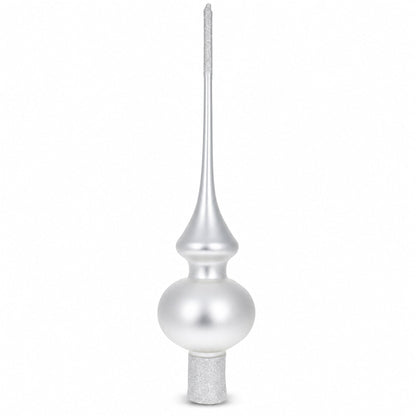 Matte White with Sparkling Top Glass Christmas Tree Topper 11 Inches