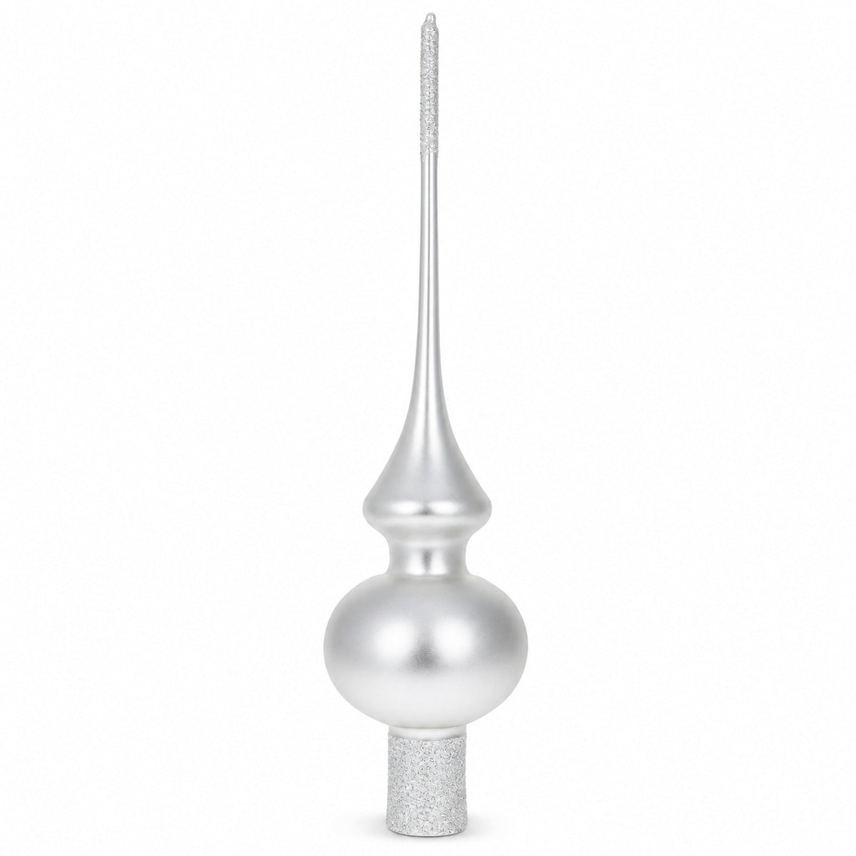 Matte White with Sparkling Top Glass Christmas Tree Topper 11 Inches