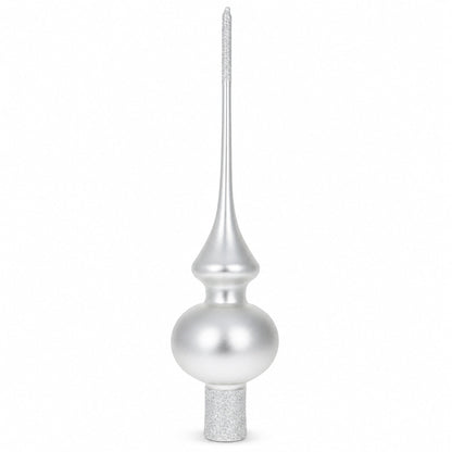 Matte White with Sparkling Top Glass Christmas Tree Topper 11 Inches