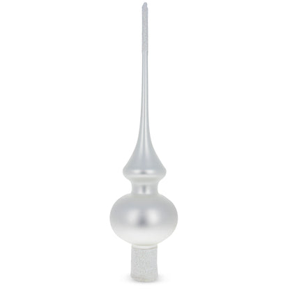 Matte White with Sparkling Top Glass Christmas Tree Topper 11 Inches