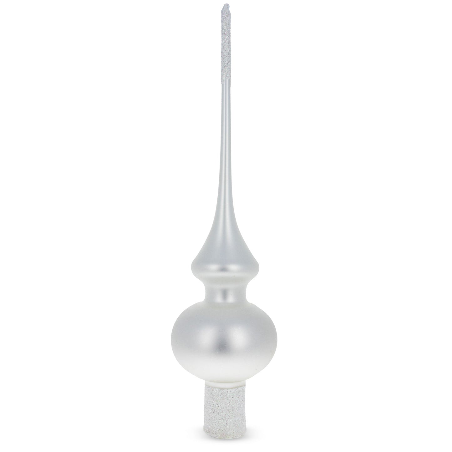 Matte White with Sparkling Top Glass Christmas Tree Topper 11 Inches