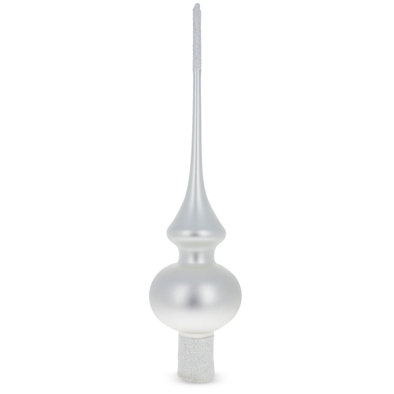 Matte White with Sparkling Top Glass Christmas Tree Topper 11 Inches