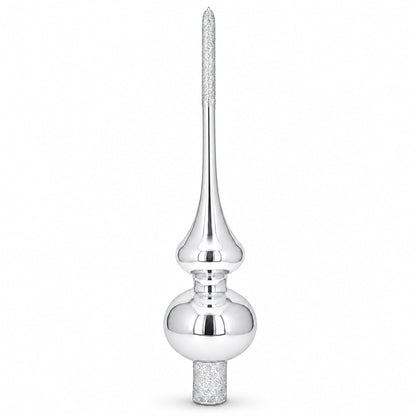 Glossy White with Sparkling Top Glass Christmas Tree Topper 11 Inches