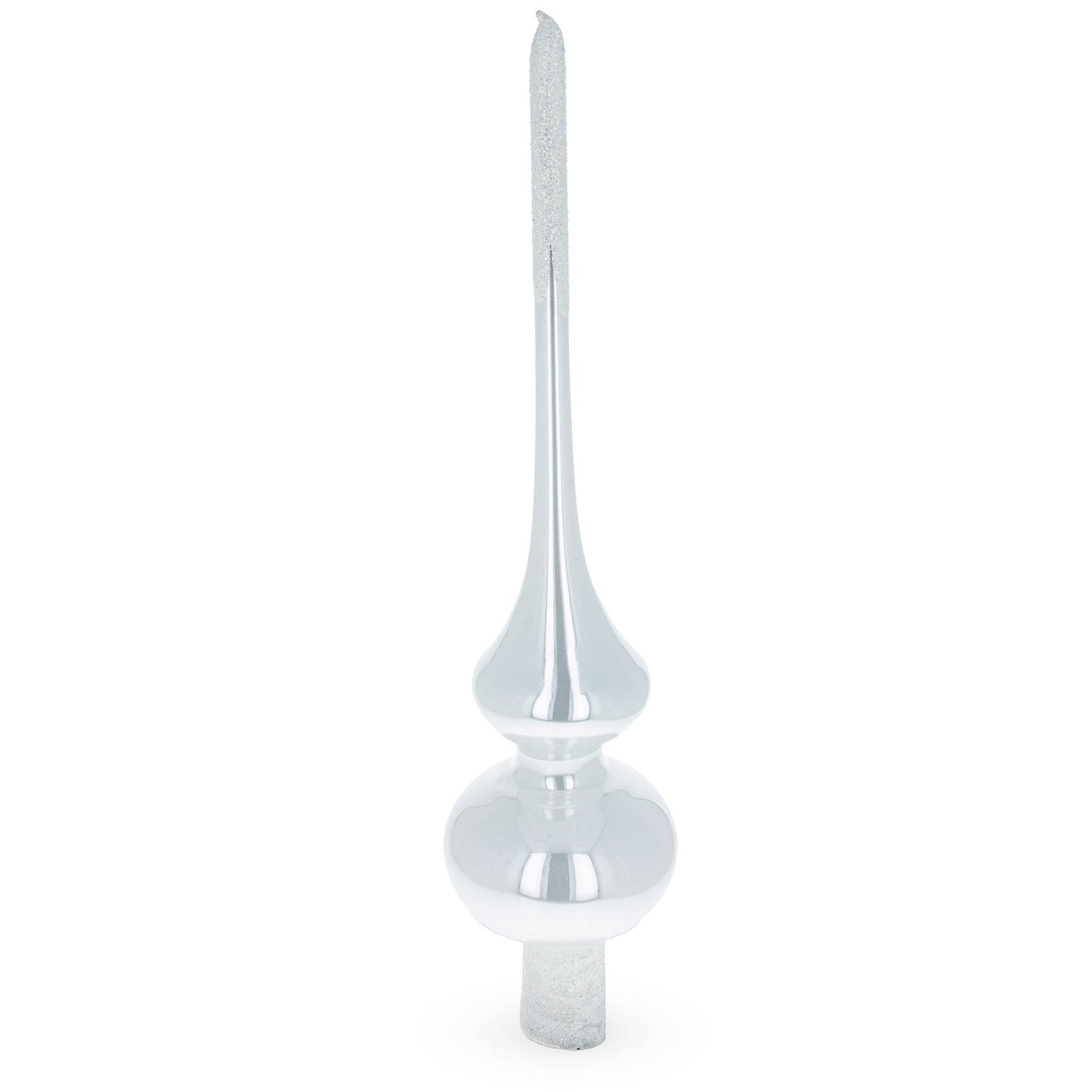 Glossy White with Sparkling Top Glass Christmas Tree Topper 11 Inches