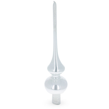 Glossy White with Sparkling Top Glass Christmas Tree Topper 11 Inches