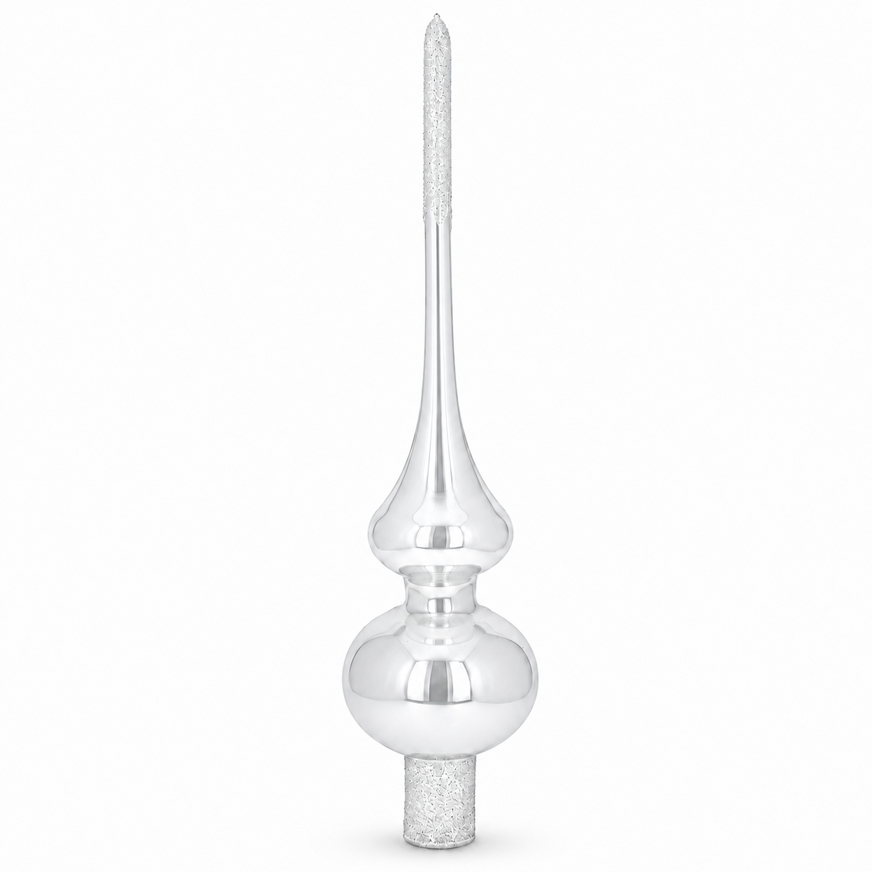 Glossy White with Sparkling Top Glass Christmas Tree Topper 11 Inches