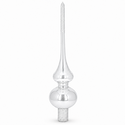 Glossy White with Sparkling Top Glass Christmas Tree Topper 11 Inches