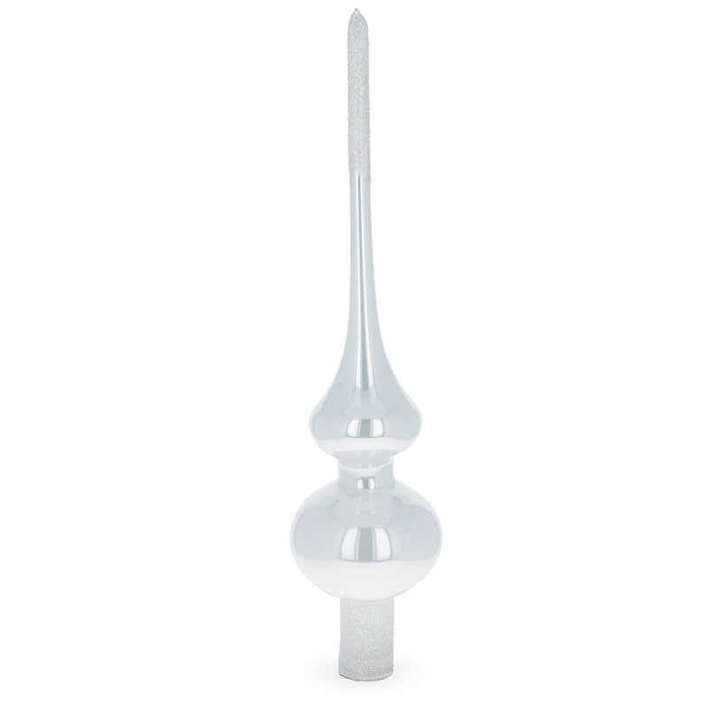 Glossy White with Sparkling Top Glass Christmas Tree Topper 11 Inches