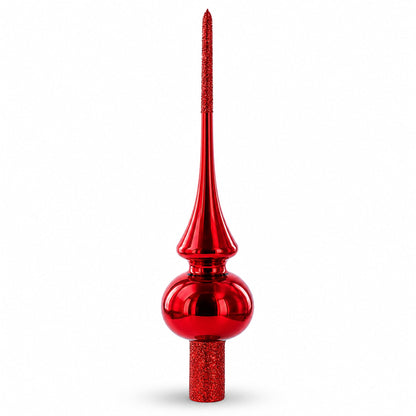 Glossy Red with Sparkling Top Glass Christmas Tree Topper 11 Inches