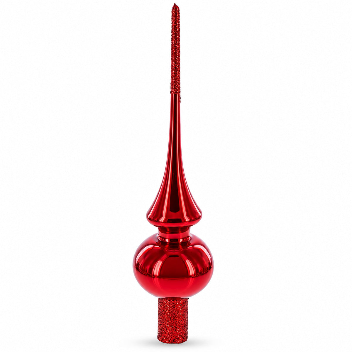 Glossy Red with Sparkling Top Glass Christmas Tree Topper 11 Inches