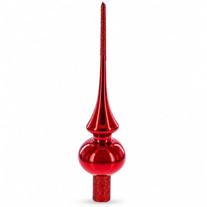 Glossy Red with Sparkling Top Glass Christmas Tree Topper 11 Inches