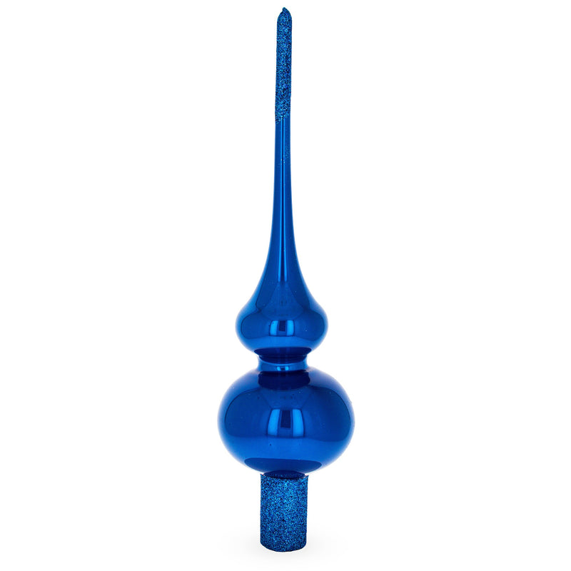 Glossy Blue with Sparkling Top Glass Christmas Tree Topper 11 Inches