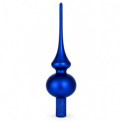 Matte Blue with Sparkling Top Glass Christmas Tree Topper 11 Inches