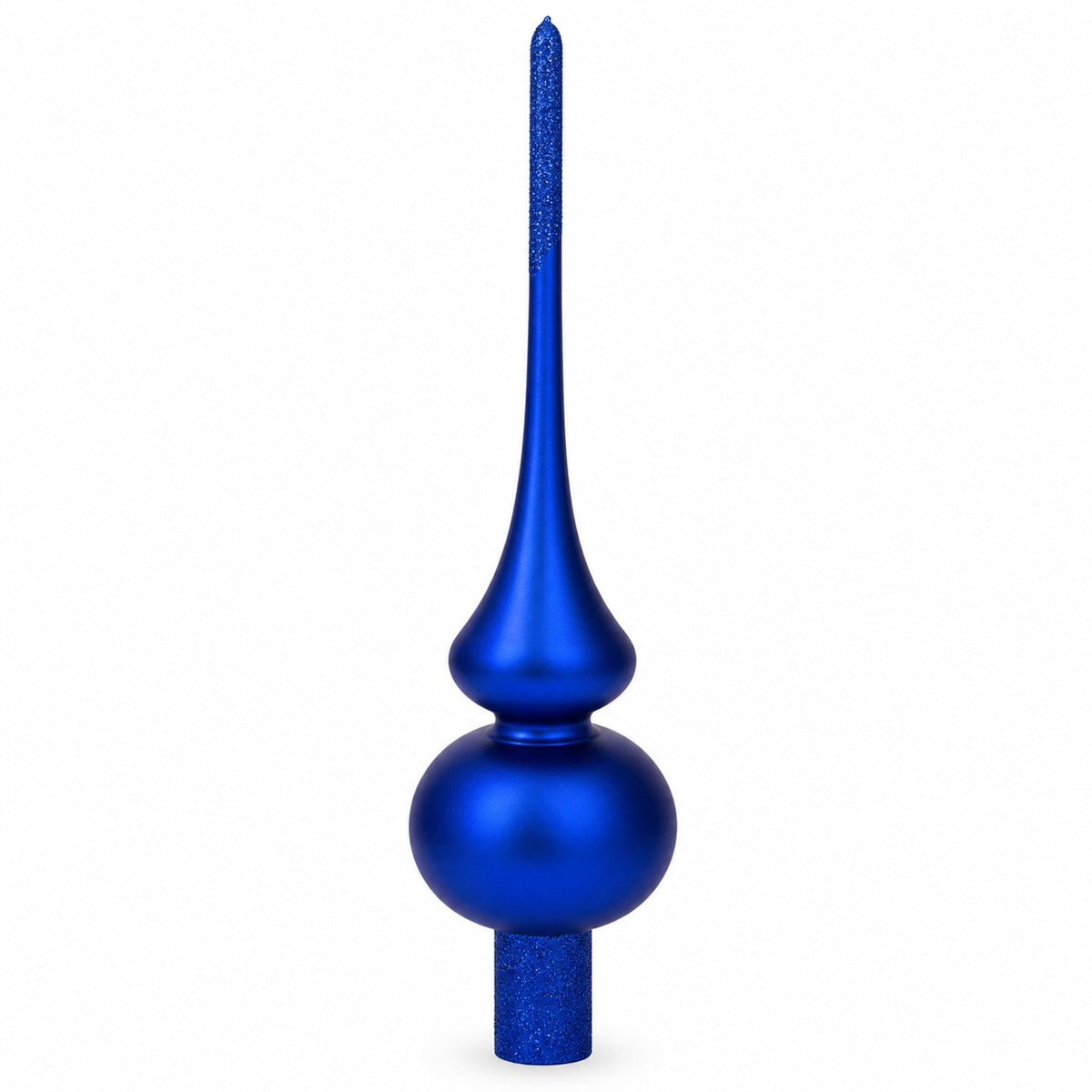 Matte Blue with Sparkling Top Glass Christmas Tree Topper 11 Inches