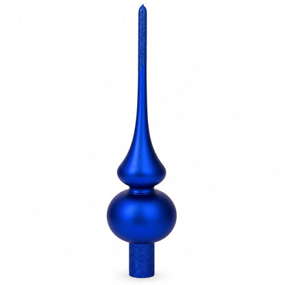Matte Blue with Sparkling Top Glass Christmas Tree Topper 11 Inches