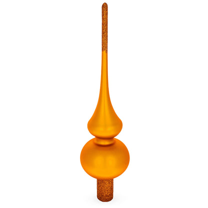 Matte Orange with Sparkling Top Glass Christmas Tree Topper 11 Inches