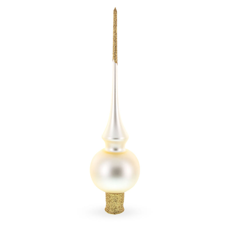 Matte Beige with Sparkling Top Glass Christmas Tree Topper 11 Inches