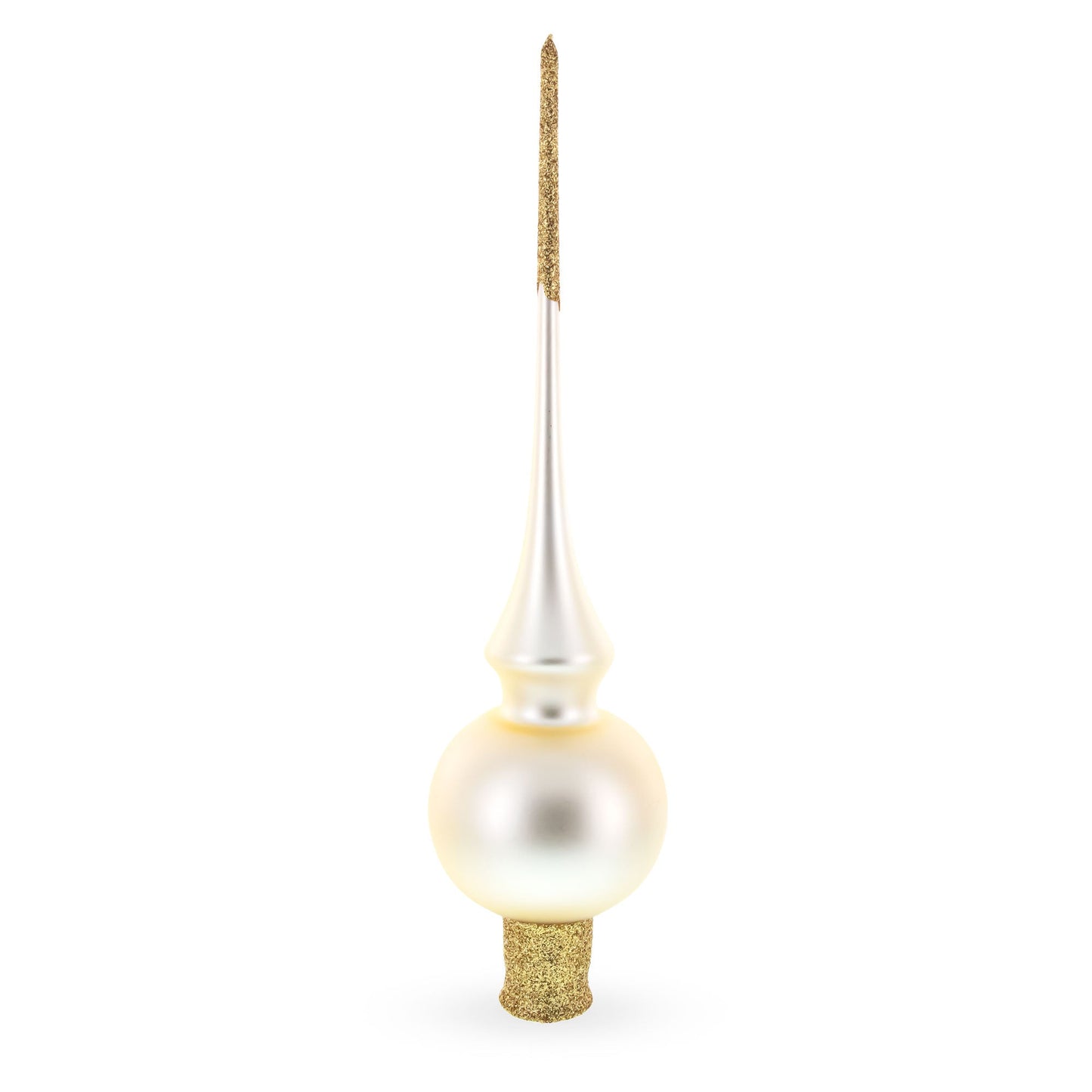 Matte Beige with Sparkling Top Glass Christmas Tree Topper 11 Inches