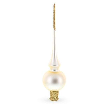 Matte Beige with Sparkling Top Glass Christmas Tree Topper 11 Inches