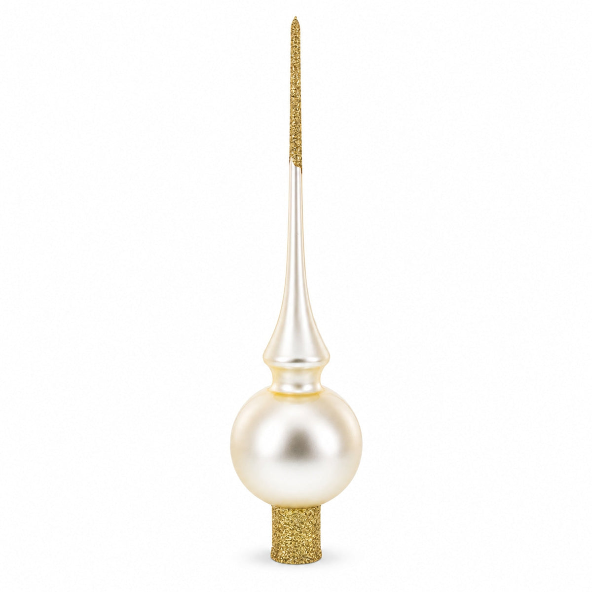 Matte Beige with Sparkling Top Glass Christmas Tree Topper 11 Inches