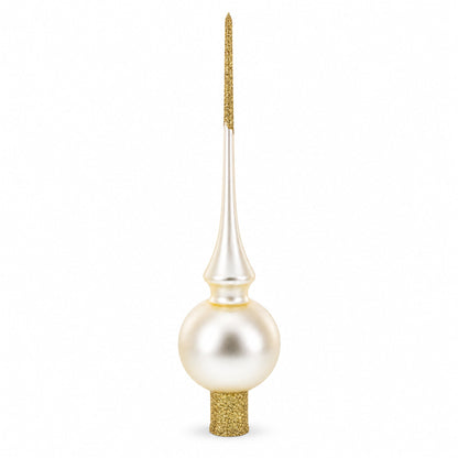 Matte Beige with Sparkling Top Glass Christmas Tree Topper 11 Inches