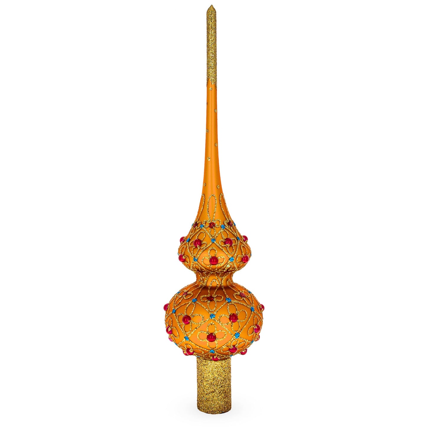 Red Jewels on Gold Geometrical Glass Christmas Tree Topper 11 Inches