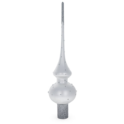 Pink Roses and Pearls on Silver Glass Christmas Tree Topper 11 Inches