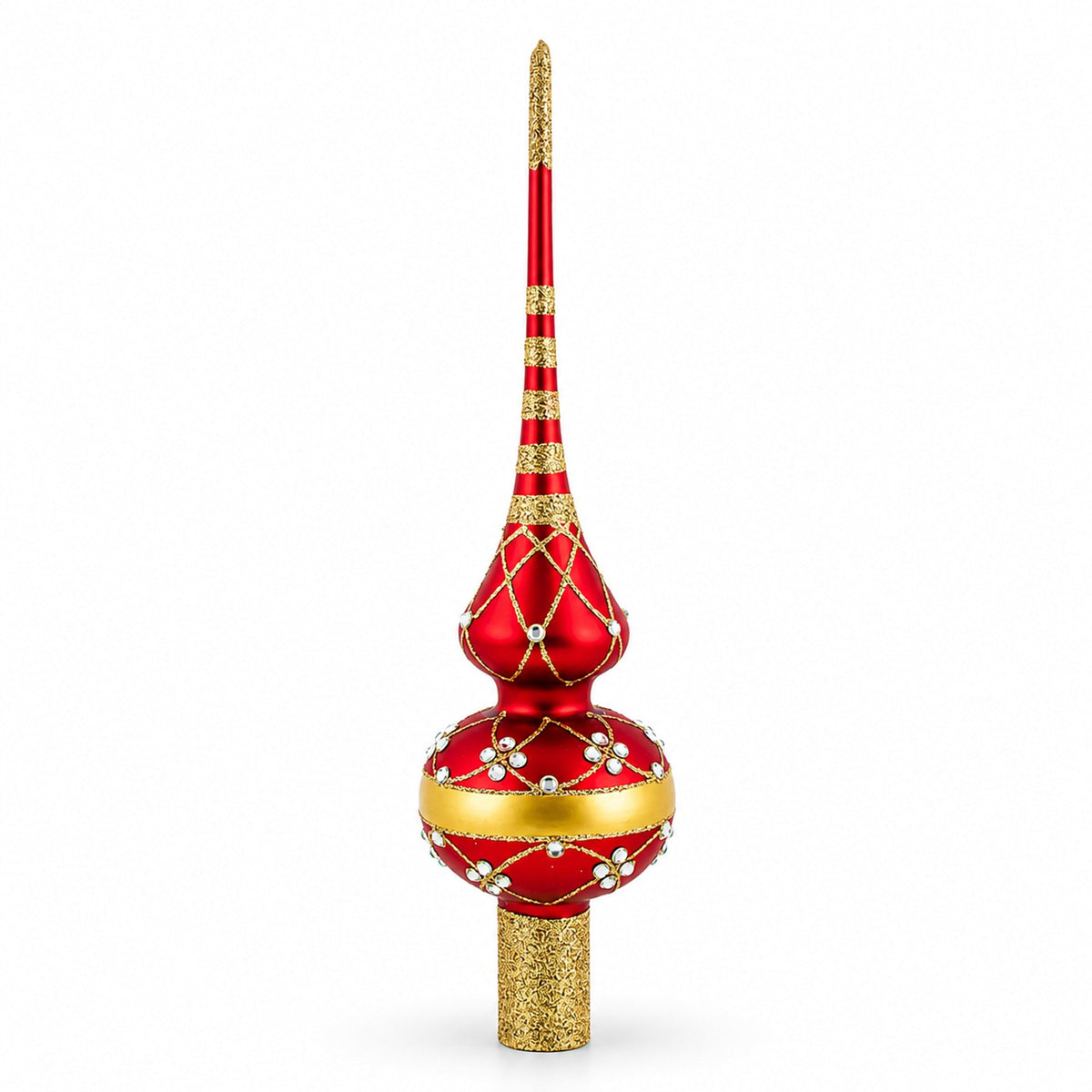 Dimensional White Diamond Trellis on Red Glass Christmas Tree Topper 11 Inches