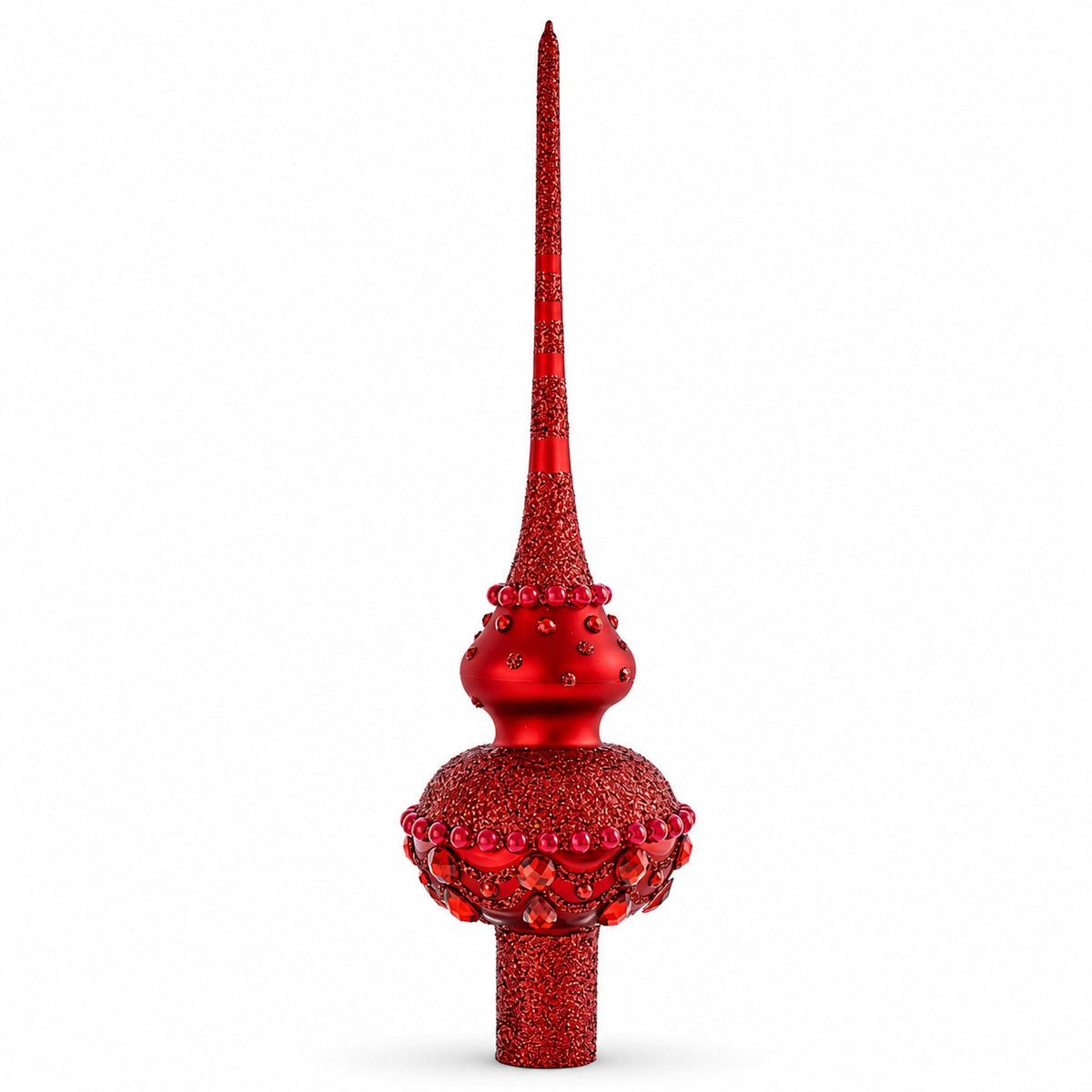 Dimensional Red Jewels Chandelier on Red Glass Christmas Tree Topper 11 Inches