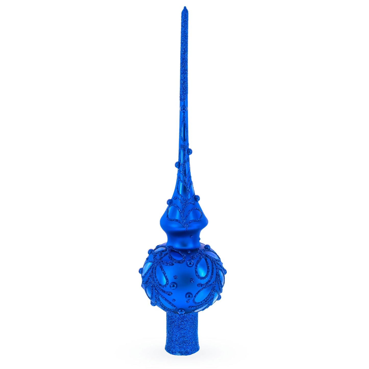 Blue Jewels Scroll on Blue Glass Christmas Tree Topper 11 Inches
