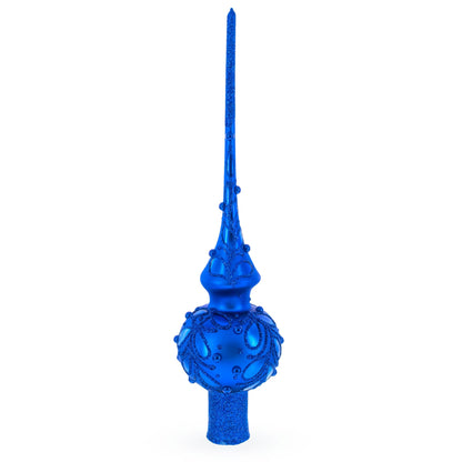Blue Jewels Scroll on Blue Glass Christmas Tree Topper 11 Inches