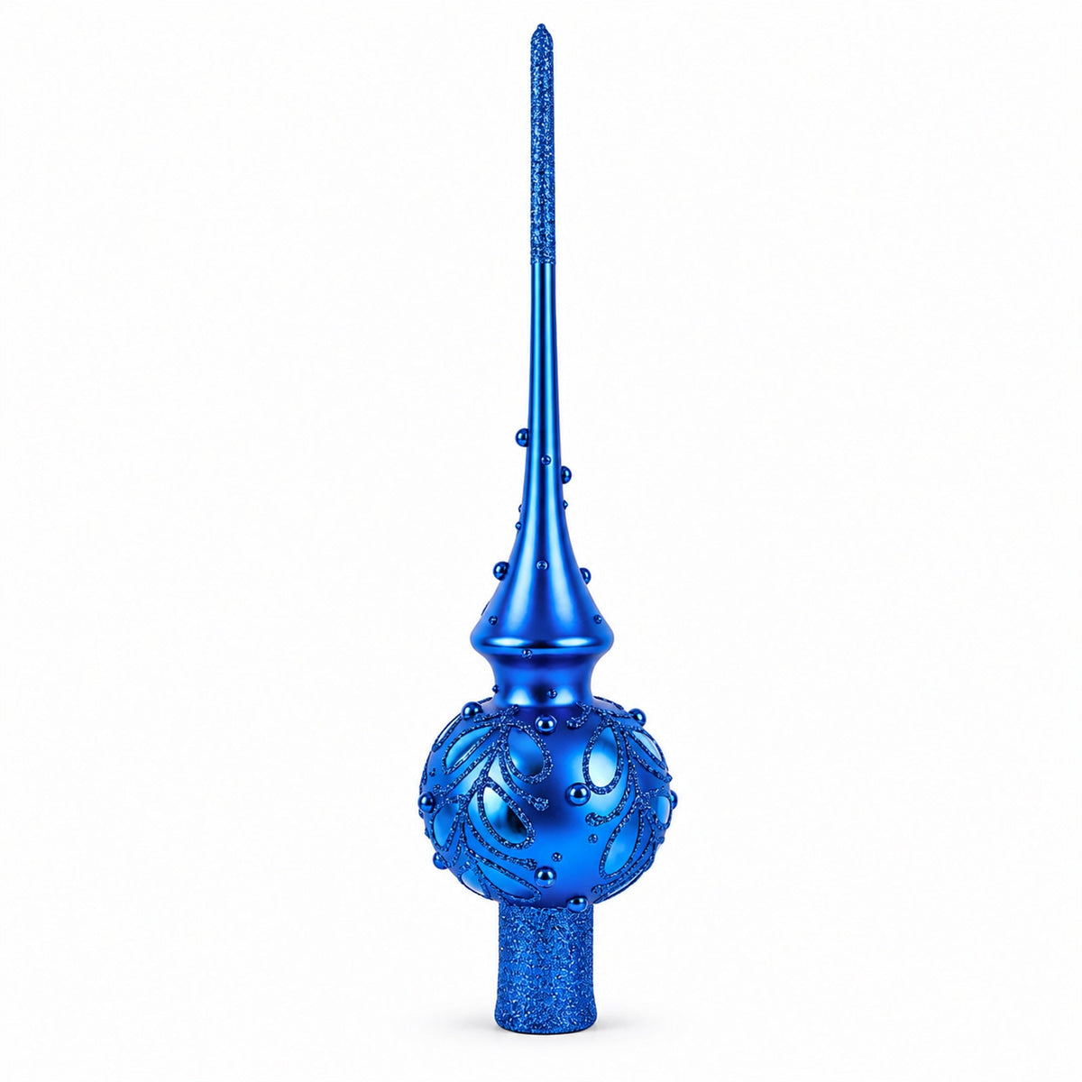 Blue Jewels Scroll on Blue Glass Christmas Tree Topper 11 Inches