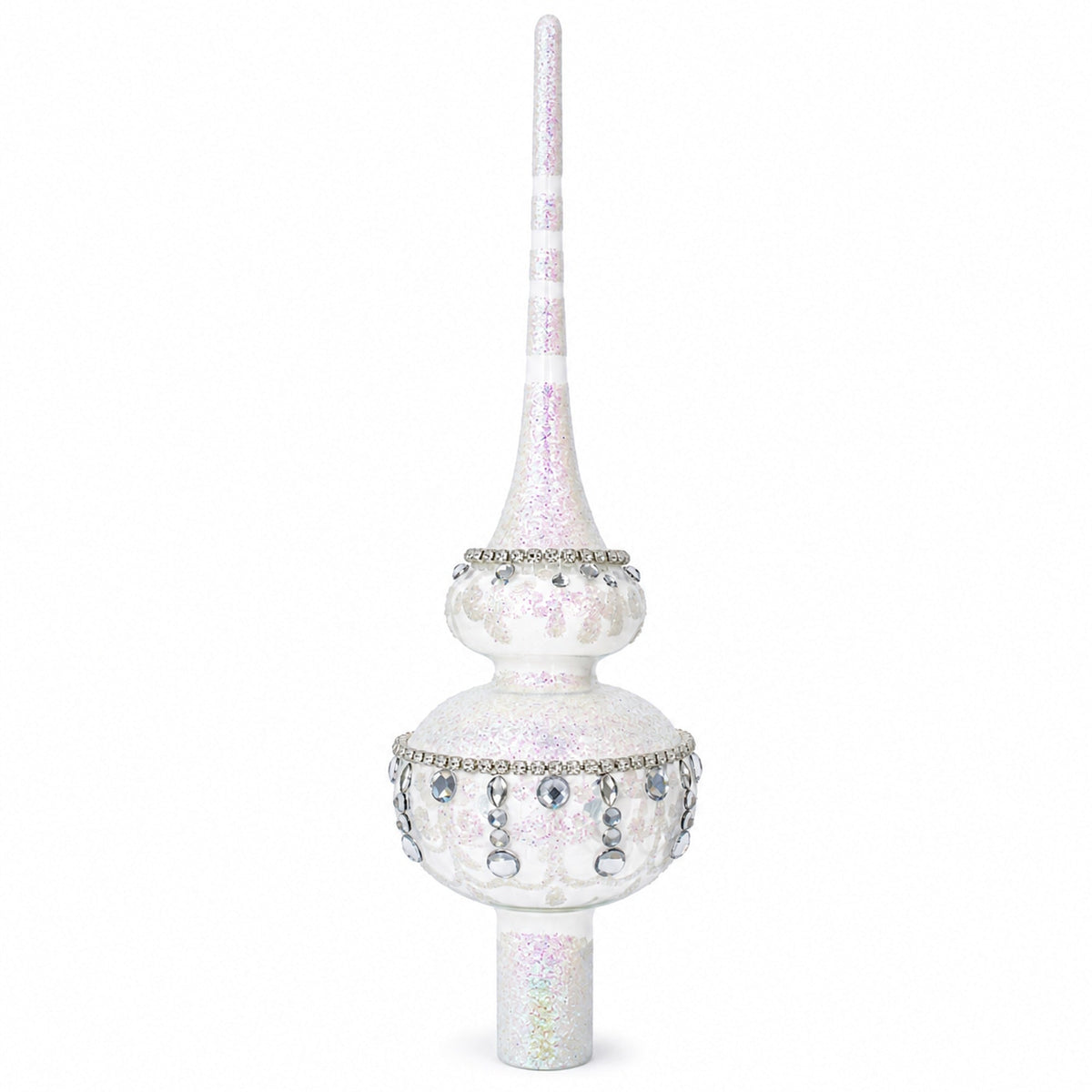 Jewel Drops on White Chandelier Clear Glass Christmas Tree Topper 11 Inches