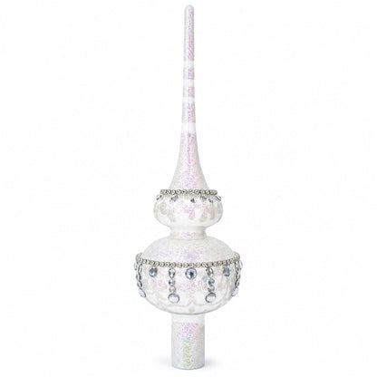 Jewel Drops on White Chandelier Clear Glass Christmas Tree Topper 11 Inches
