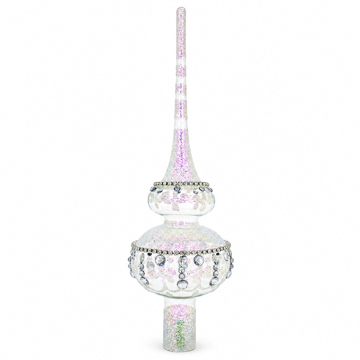 Jewel Drops on White Chandelier Clear Glass Christmas Tree Topper 11 Inches