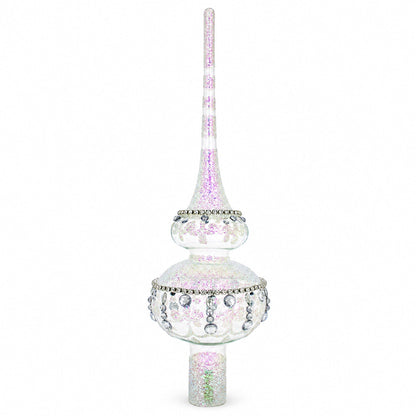 Jewel Drops on White Chandelier Clear Glass Christmas Tree Topper 11 Inches